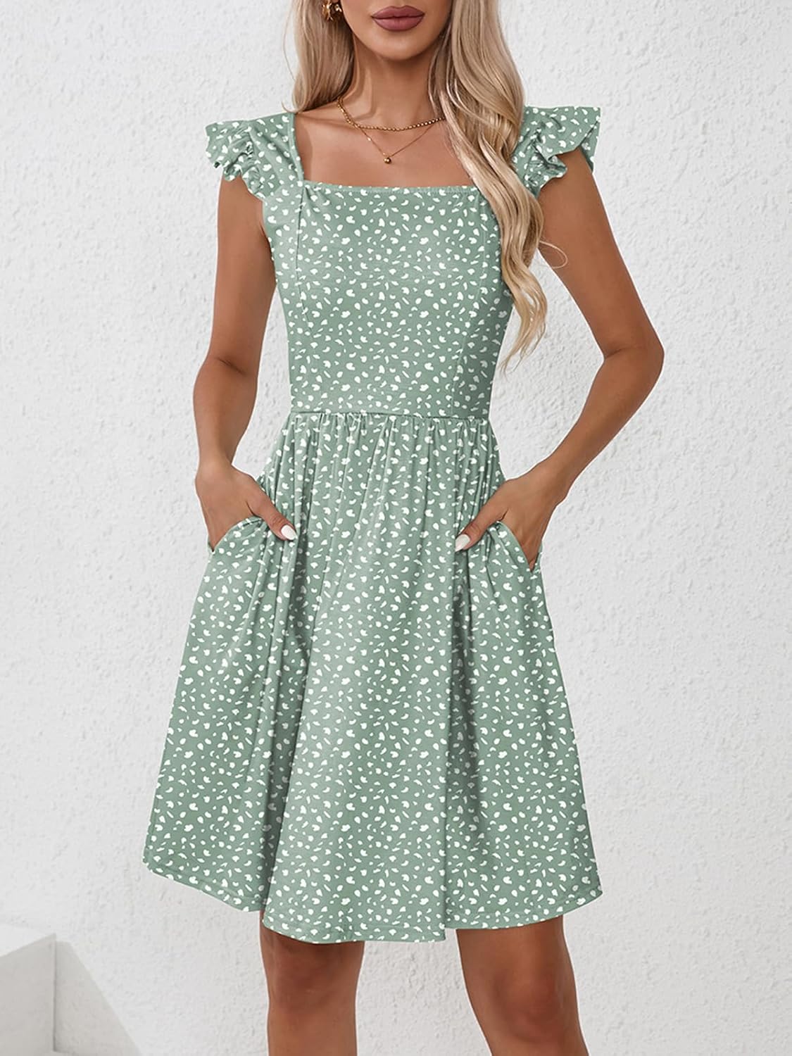 Women's Summer Dresses Casual Floral Sundress Tie Knot V Neck Mini Dress A Line Flowy Beach Dress