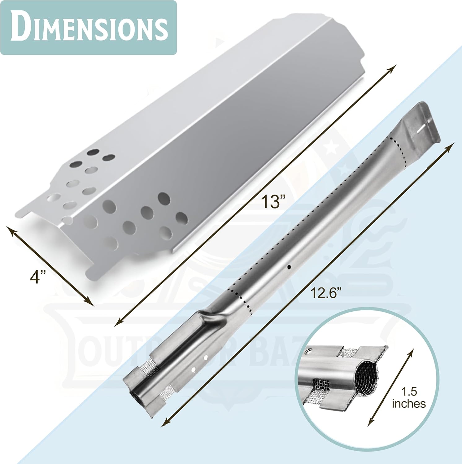 Set of Three Gas Grill Burners, Heat Plates and Two Crossover Tube Replacement for Char-Broil Classic 280 2-Burner, 360 3-Burner, 405 4-Burner Liquid Propane, G320-0200-W1, G215-0203-W