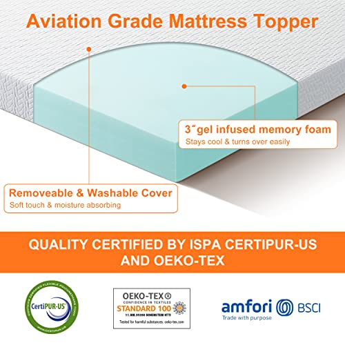 4 Inch King Size Mattress Topper Gel Memory Foam, Cooling Mattress Pad Cover for Pressure Relief, Bed Topper with Removable Cover,Soft & Breathable