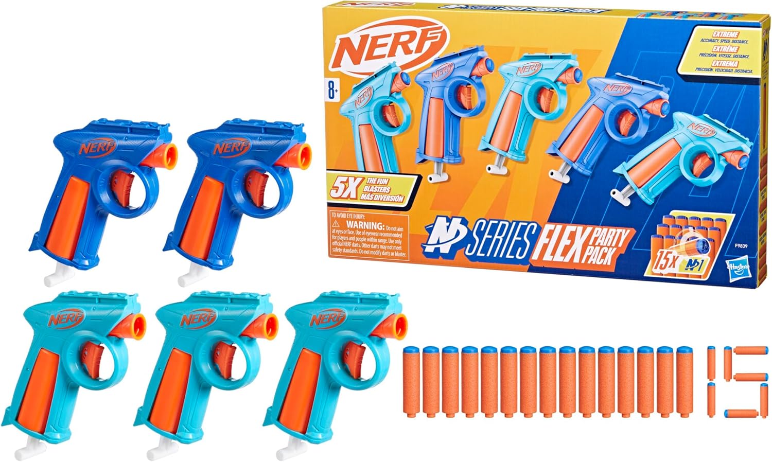 Nerf N Series Party Pack, Includes 5 N Series Flex Blasters, 15 N1 Darts Compatible Only N Series Blasters, Ages 8+ (Amazon Exclusive)