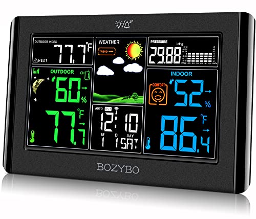 Weather Station Wireless Indoor Outdoor Thermometer: Digital Weather Thermometer with Atomic Clock Temperature Humidity Monitor with Calendar Adjustable Backlight and Calendar