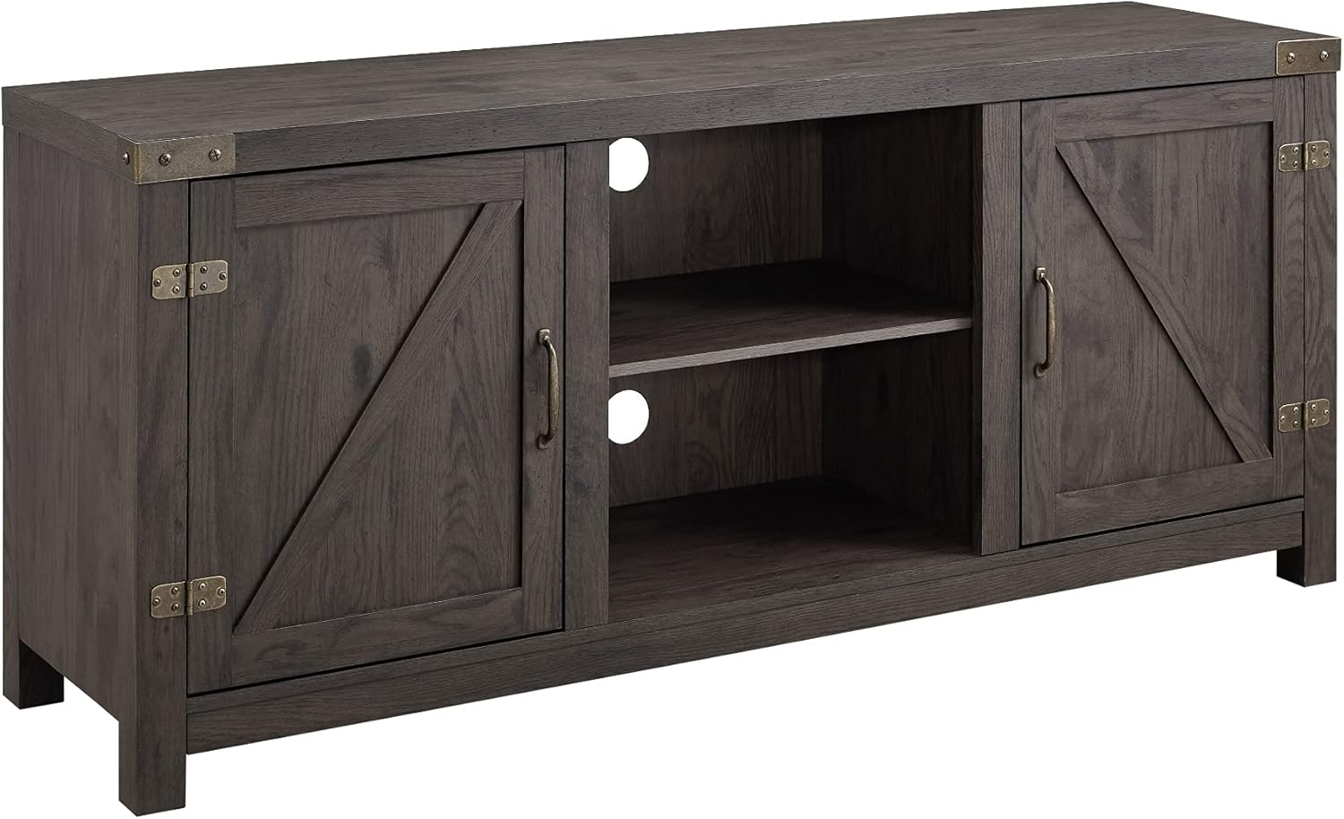 Modern Farmhouse Barn Door 3-Shelf TV Stand for TVs up to 65” - Sable Grey