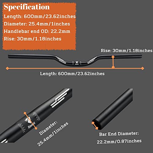 1inch/25.4mm Straight Bike Handlebars Rise(30mm 50mm 70mm 90mm) MTB Handlebar-Fits 25.4mm Stems -Aluminum Alloy Mountain Bike Bicycle 640 mm Length -Flat - Black
