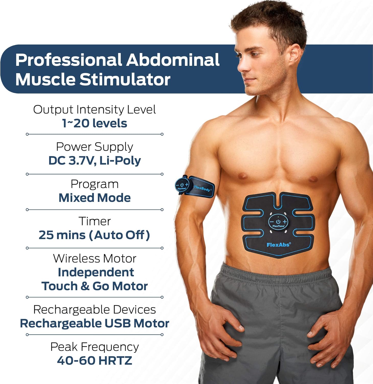 Abs Stimulator Muscle Toner - FDA Cleared | Rechargeable Wireless EMS Massager | The Ultimate Electronic Power Abs Trainer for Men Women & Bodybuilders | Abdominal, Arm & Leg Training (3 Motors)
