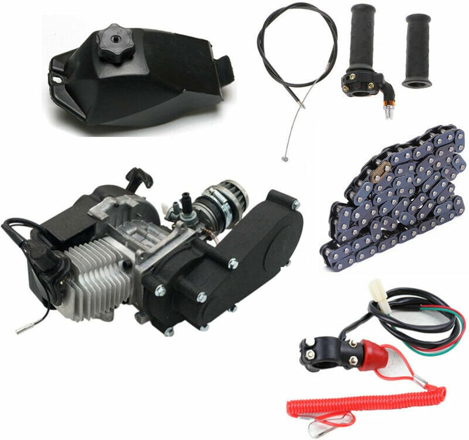 49CC Engine Motor Kit 2 Stroke Single Cylinder Engine Motor Kit with 14 Teeth Sprocket & T8F Chain for Pocket Bicycle Mini-Dirt Bike A-T-V Scooter