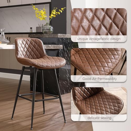 26 inch Bar Stool Set of 2, 360° Swivel Counter Barstool with Backrest, Counter Height Bar Stools, Modern Bar Chair with Footrest Black