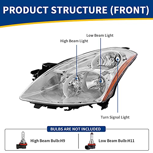 AUTOSAVER88 Headlights Assembly Compatible with 2010 2011 2012 Altima 4-Door Sedan Headlamp Replacement Chrome Housing Clear Lens Amber Reflector Pair (Passenger and Driver Side)
