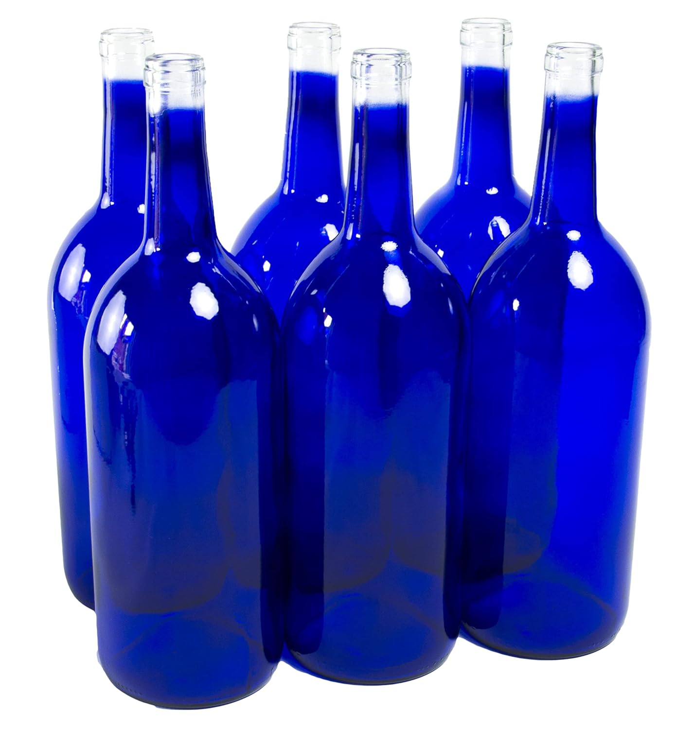 North Mountain Supply 1.5 Liter Coated Glass Bordeaux Wine Bottle Flat-Bottomed Cork Finish - Case of 6 - Cobalt Blue