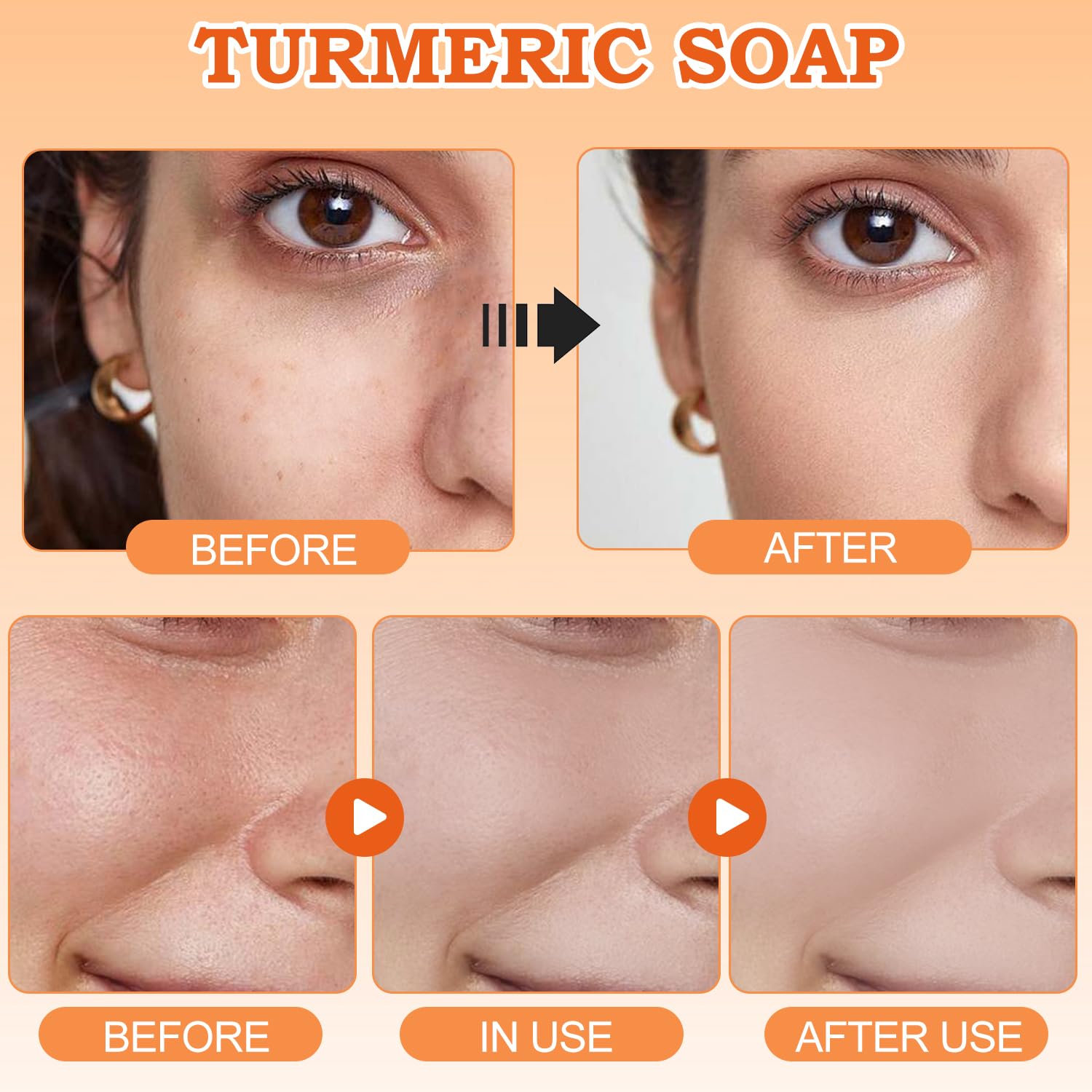 2PCS Turmeric Soap Bar for Face & Body,Sadoer Turmeric Soap Bar,Turmeric Skin Brightening Soap,Turmeric Face Wash Soap,Handmade Tumeric Soap, Smoothing and Cleanses Skin Face Wash Soap Face Serum