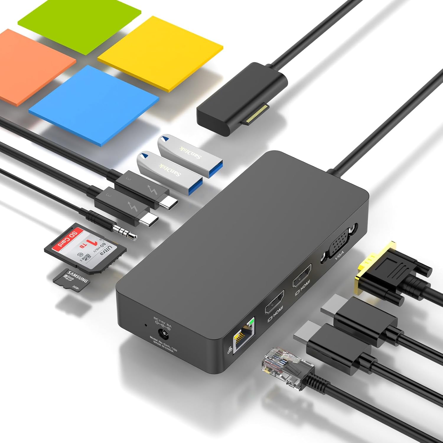 Microsoft Surface Dock 2 Triple Displays Dual HDMI+VGA, 12 in 1 Surface Docking Station for Surface Pro 11/10/9/8/X/7/6/5/4/3, Surface Laptop 7/6/5/4/3/2/1, Surface Laptop Go 3/2/1, Book 3/2/1 NEW