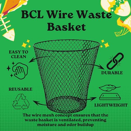 Wire Mesh Round Waste Basket, 9 inch Wide Trash Can Wire Basket, Lightweight Mesh Trash Can Open Top Wastebasket Recycling Bins Desk Office School Garbage Cans Home Office Essential (1PC-Black)