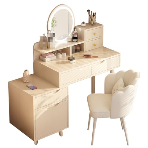 Vanity Desk Vanity Dressing Table Bedroom Vanity Table with 4 Storage Drawers Dressing Brightness Adjustable