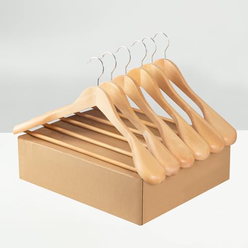 ELONG HOME Coat Hanger, 6 Pack Heavy Duty Wooden Hangers with Extra Wide Shoulder, 17.5″ Luxury Suit Hangers for Closet, Walnut Hangers with 360° Swivel Hook & Strong Pant Bar