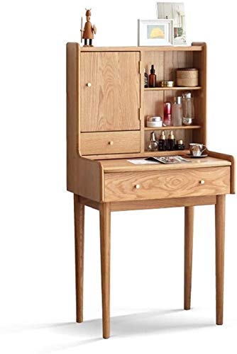 Luxurious Makeup Vanity Desk for Princess's Gift, Makeup Vanity All Solid Wood Dressing Table Nordic Oak Mini Dressing Table Modern Minimalist Small Apartment Dressing Table(Wood Color)