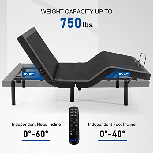 Adjustable Bed Base Frame with 17 Control Functions, Bluetooth App, Dual Massage, Dual USB Ports, Head/Foot Incline,Zero Gravity, Under Bed Lights (Queen)