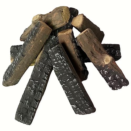 8pcs Gas Fireplace Logs Set of Ceramic Wood Logs. Use in Indoor, Gas Inserts, Vented, Electric, or Outdoor Fireplaces & Fire Pits