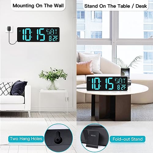XREXS Large Digital Wall Clock with Remote Control, 17.2 Inch LED Large Display Count Up & Down Timer, Adjustable Brightness Alarm Clock with Day/Date/Temperature for Home, Gym, Office and Classroom