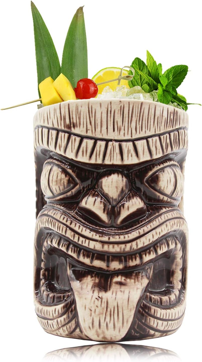 Tiki Mugs – Ceramic Tiki Mug 16.8oz/550ml, Toscano Lono Cocktail Mug for Mai Tai, Punch, Pina Colada, and Tropical bar Drinks - TIKI0036 (16.8oz/550ml Tongue)