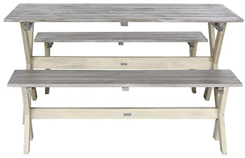 Safavieh PAT7021B Outdoor Collection Marina Grey Wash 3 Piece Dining Set