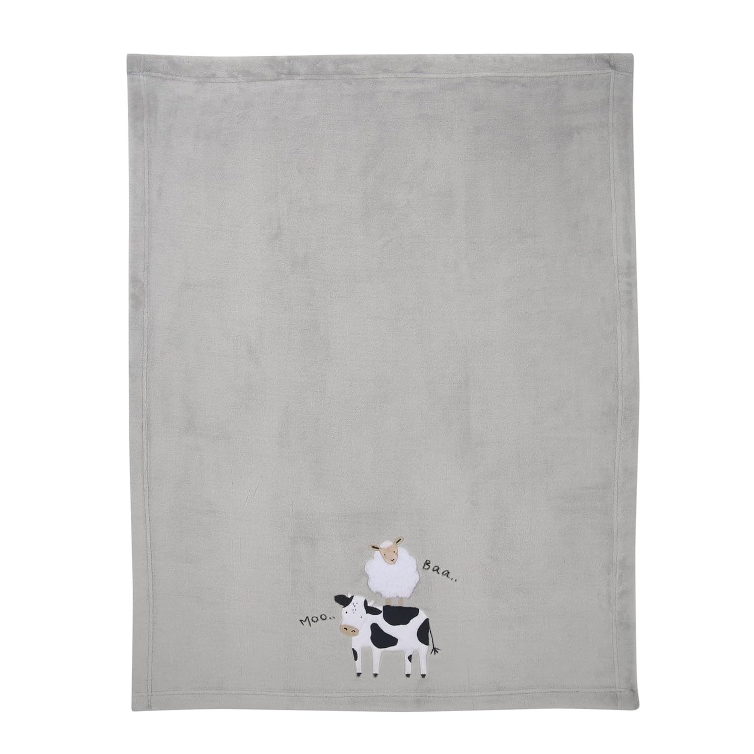 Lambs & Ivy Baby Farm Cow/Sheep Appliqued Gray Luxury Fleece Baby Blanket