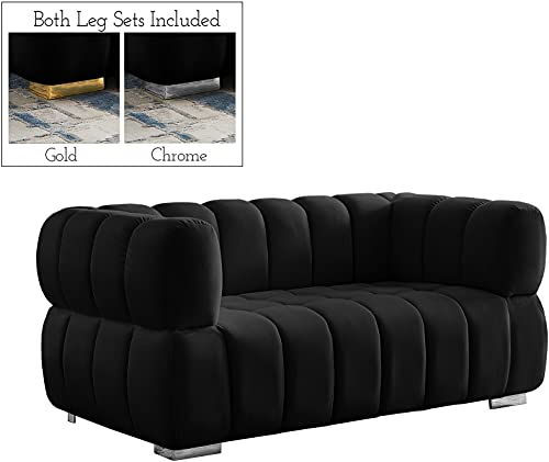 Meridian Furniture Gwen Collection Velvet Upholstered Loveseat with Deep Biscuit Tufting, Navy