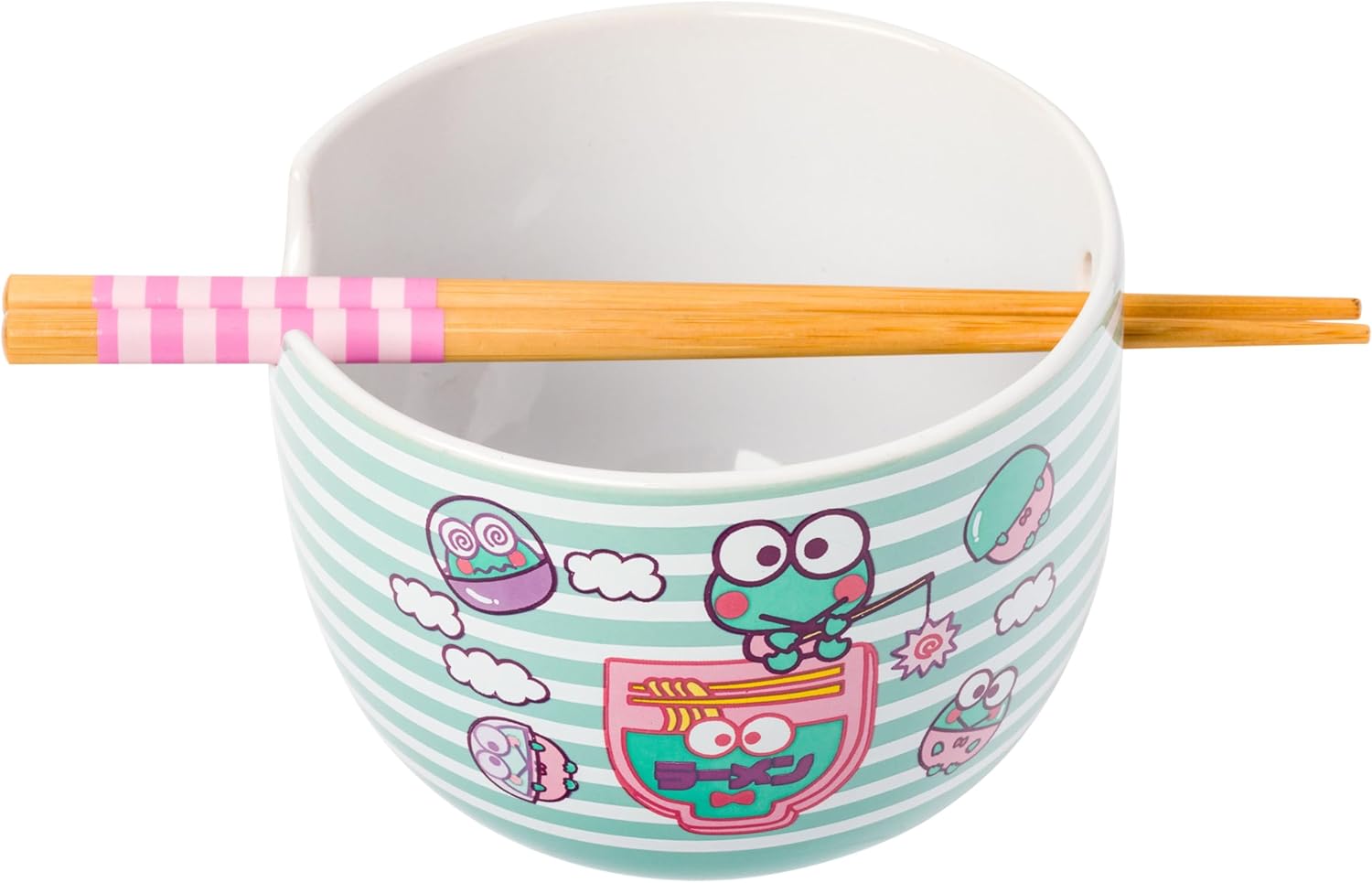 Silver Buffalo Sanrio Hello Kitty and Friends Ceramic Ramen Bowl with Chopsticks Featuring Keroppi, 20 Ounces