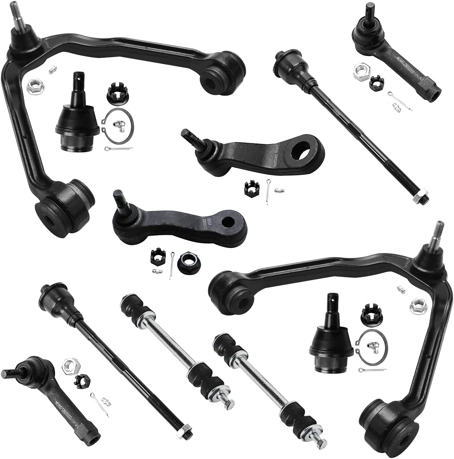 Detroit Axle - Front End 12pc Suspension Kit for Silverado Sierra Suburban Avalanche Yukon XL 1500 Tahoe Escalade ESV EXT, Control Arms Ball Joints Tie Rods Sway Bars Pitman Idler Arms Replacement