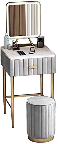 Luxury Dressing Vanity Table w/Stool for Bedroom, Nordic Marble Sheepskin Dressing Table Bedroom Modern Minimalist Mini Drawer Dressing Table Bedroom(Beige (60cm))
