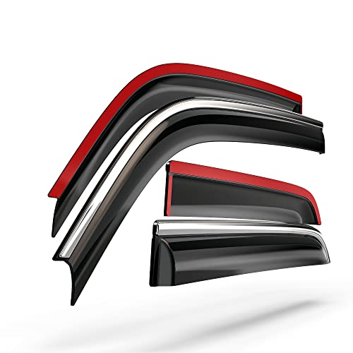 MZS Tape-on Rain Guards, Durable Window Vent Visors Compatible with Tacoma 2016-2023 Double Cab Black Window Deflectors Shades- Set of 4-W0234711