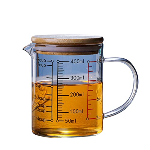 Glass Measuring Cup with Lid, Glass Beaker with Handle and Lid, Measuring Pitcher Beaker Measured Mug Measure Liquid Milk Glass Cup Espresso Glass Cup Clear Scale Marking Cup for Hot/Cold Fluid