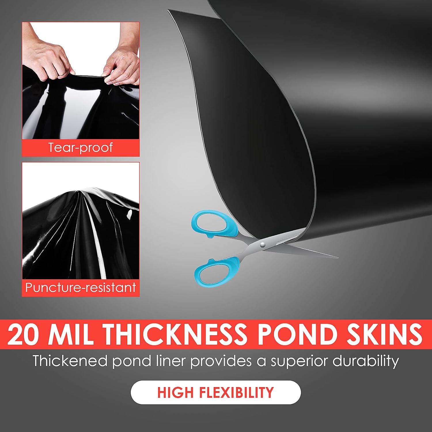 Towallmark 15x20 ft Pond Liner, 20 Mil Thickness, Pliable & Durable LLDEP Material, Easy Cutting & UV Resistant, for Fish or Koi, Features, Waterfall Base, Fountains and Water Gardens