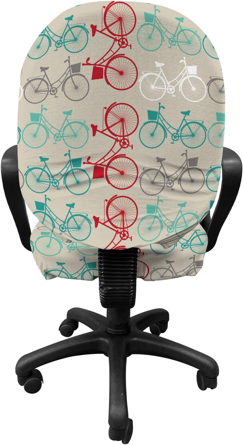 Ambesonne Vintage Office Chair Slipcover, Old Fashioned Bicycle Pattern Nostalgic Bikes with Basket Riding Paris Graphic, Protective Stretch Decorative Fabric Cover, Multicolor