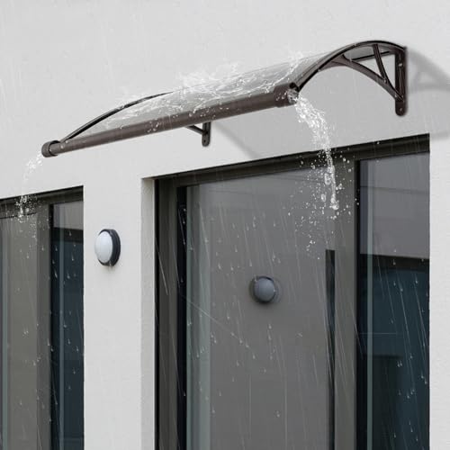 Window Door Awning Canopy 40x33in Rain Cover UV Protect Polycarbonate Board with Drainage Outdoor Front Door Patio Sun Shutter with Black Bracket Entry Door Window Awning Exterior (clear)