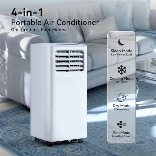 AOXUN 11,500 BTU Portable Air Conditioner and Heater Dehumidifier and Fan with Remote Control, 4-IN-1 Portable AC Unit For Room, Office, Dorm, Bedroom (Window Venting Kit Included)