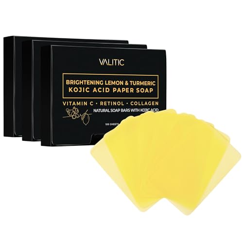 VALITIC Brightening Lemon Turmeric Kojic Acid Paper Soap - Vitamin C, Retinol, Collagen - Original Japanese Complex - Hyaluronic Acid, Vitamin E, Shea Butter, Castile Olive Oil - 2 Pack
