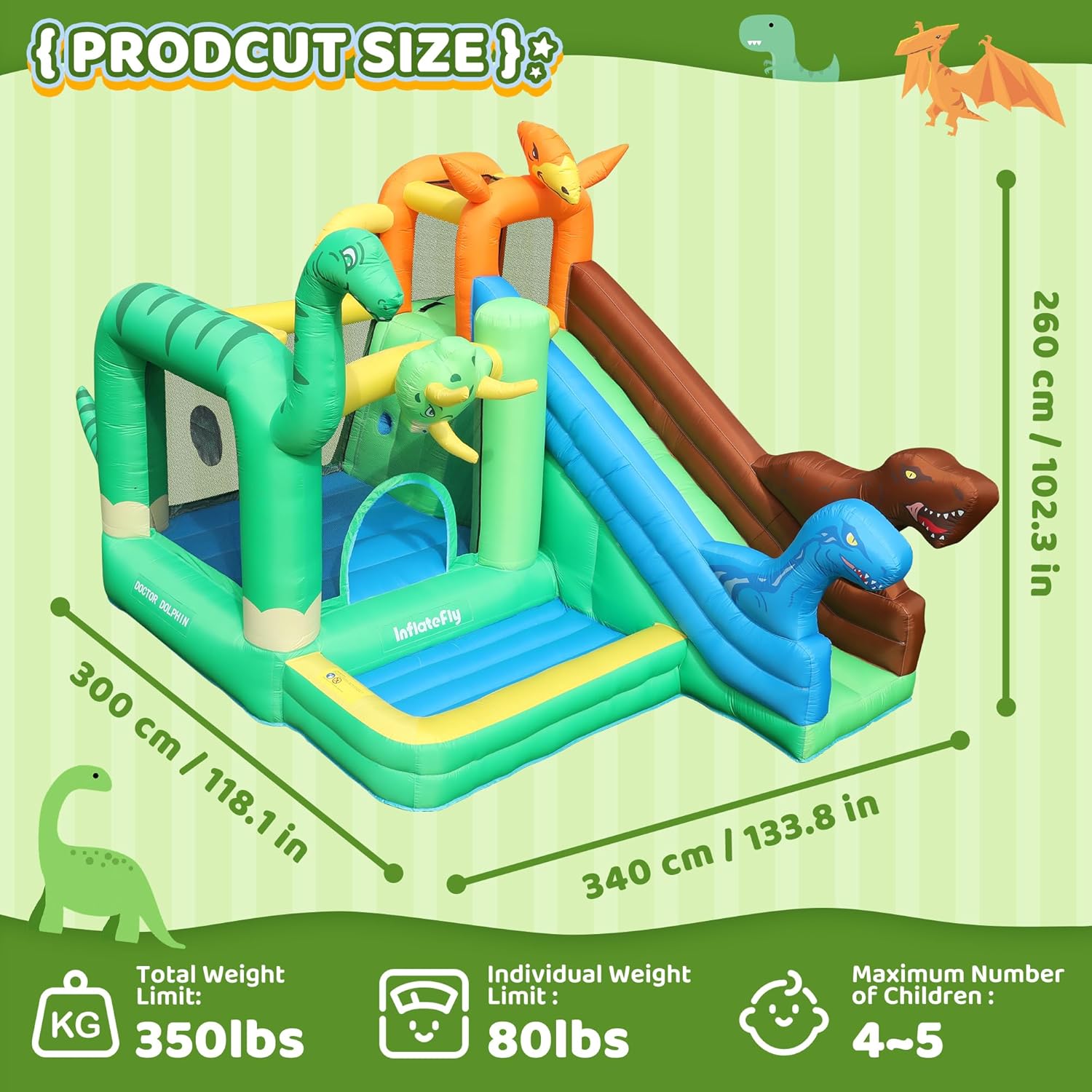 Dinosaur Bounce House Kids Bouncy House Inflatable Slide with Blower, Air Cushion, Ball Pit Pool for Indoor Outdoor