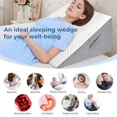 COOLBEBE Bed Wedge Pillow for Sleeping,12Inch Elevated Wedge Pillow for Sleep Apnea, Foam Wedge Triangle Pillow for Acid Reflux, Gerd and Snoring - Breathable Air Layer Wedge Cover