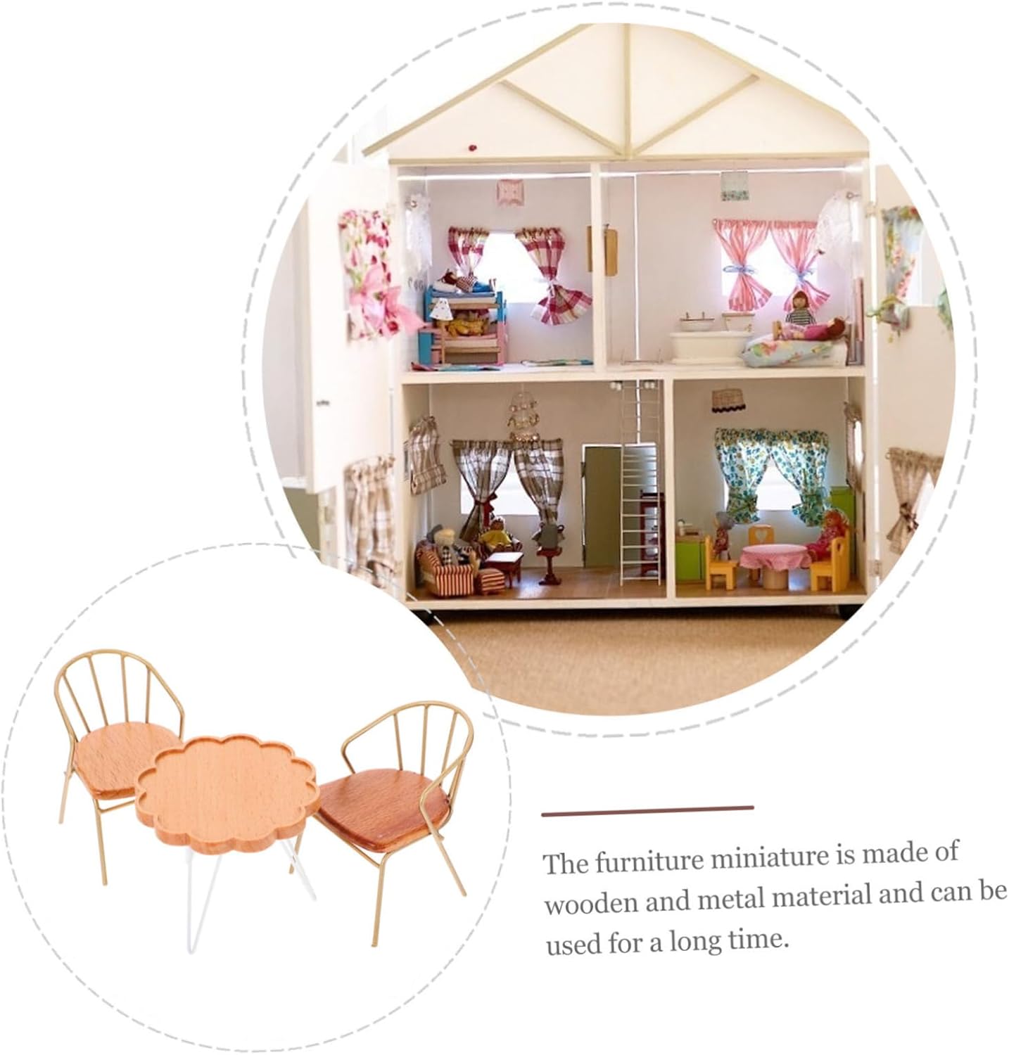 Vaguelly 1 Set Dollhouse Table and Chairs Miniature Dining Table Miniature Table and Chairs Miniature Patio Bistro Furniture Mini Dining Table Picnic Chair Coffee Metal Furniture Set