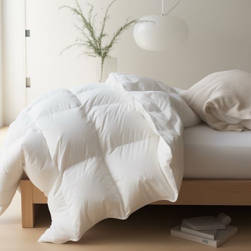 Maple&Stone Queen Feather Down Comforter Lightweight White Down Duvet Insert Ultra Soft 100% Cotton Cover Fluffy Queen Comforter 90 x 90 Inches