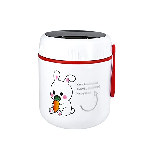 Thermos with Foldable Spoon, Stainless Steel Thermal Food Container Soup Cup Leak Proof Insulated Lunch Box Hot Cold Food for Office Picnic Travel (Pink)