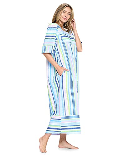 Casual Nights Women's Zip Front Woven House Dress | 3/4 Sleeves Housecoat Long Duster Lounger