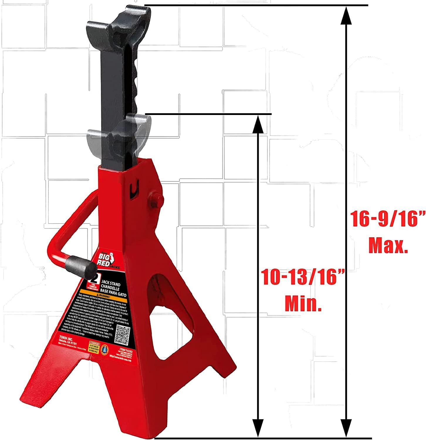 BIG RED AT42002R-2 Torin Steel Car Jack Stands (1 Pair): 2 Ton (4,000 lb.) Capacity, Red