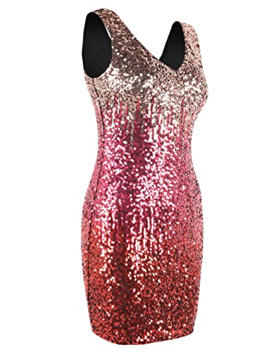 PrettyGuide Women's Sequin Cocktail Dress V Neck Bodycon Glitter Party Dress