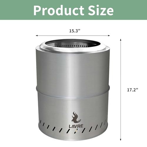 Silver Portable Solo Stove Bonfire with Removable Ash Pan,Firepits with Bottom Vents,19 Inch Smokeless Firepit Outdoor by Wood or Pellet Burning,for Outside Patio and Camping,Stainless Steel