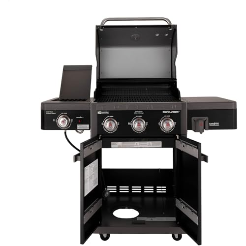Coleman Revolution 2-Burner 30,000 BTU BBQ Gas Grill with 440-Sq. In. Total Cooking Surface, 2 Side Shelves, Flare-Free Grates, and 4-Wheel Compact Cart, Portable Propane Grill in Black
