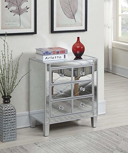 Convenience Concepts Gold Coast BettyB Mirrored 3 Drawer End Table, Mirror/Silver