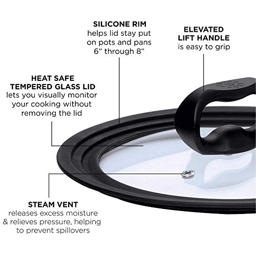 Ecolution Universal Lid for Pots and Pans, Fits 9.5-Inch to 12-Inch Cookware, Tempered Glass Replacement Lid with Heat Resistant Silicone Edge, Dishwasher Safe, Made without BPA, Large, Black