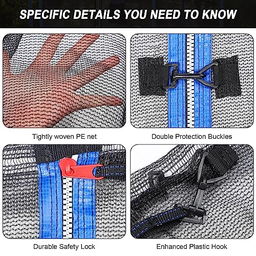 Trampoline Replacement 12 13 14 15 16 ft Trampoline Safety Net Round Frame Trampolines Enclosure Net Weather Resistant Trampoline Net with Double Headed Zippers, Net Only