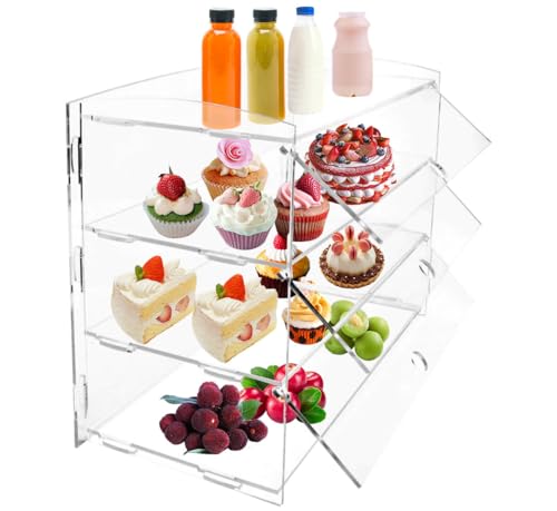 3 Tiers- Countertop Cookie Pastry Display Case Acrylic Clear Dessert Bakery Display Case Box for Retail Commercial or Home Party, Self Serve-Food Display Baked Goods, Bread Donut, Cupcake,Fruit