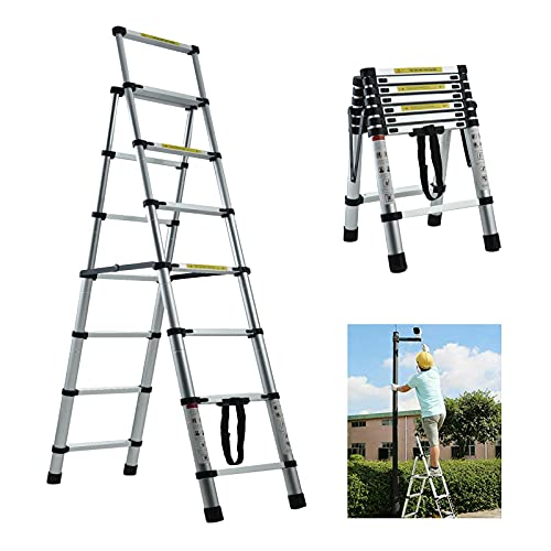 Telescoping Ladder with 2 Detachable Roof Hooks, 16 FT Aluminum Extension Ladder Step Ladders Loft Ladder Attic Ladder Collapsible Ladders for Home, Multi-Purpose Telescopic Ladder, 330 lb Capacity